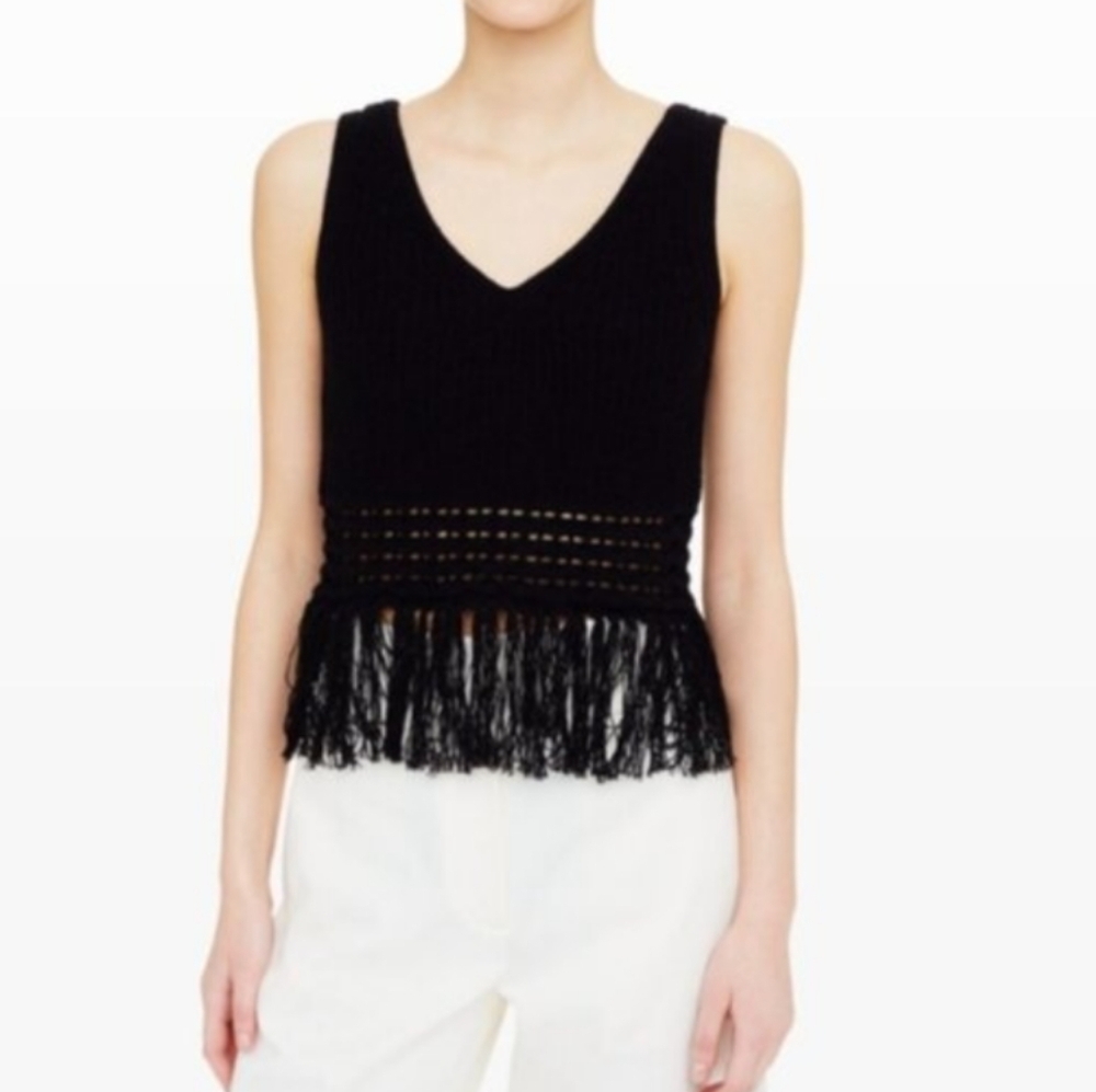 Club Monaco Monaco boho Indya Fringe knit crochet top black XS
